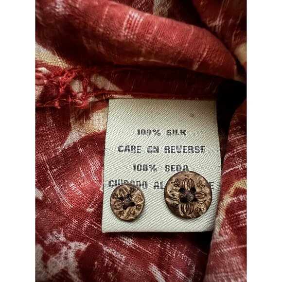 Vintage Solitude Mens Shirt M Silk Bamboo Print Button-Up Rust Tropical - Picture 3 of 6